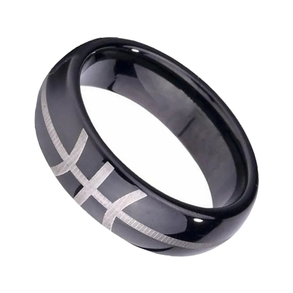 6MM 8MM Black Dome Tungsten Rings Polished Finished Gray Lines Unisex Design