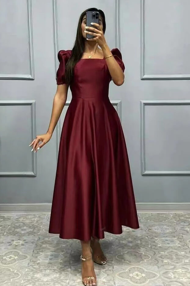 Oknass Elegant Square A-Line Prom Dress With Short Sleeves Online