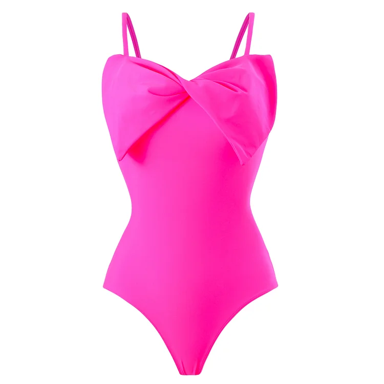 2025 new fashion sexy one piece swimsuit women solid color hot sale Europe and America bow tulle skirt swimsuit outfit