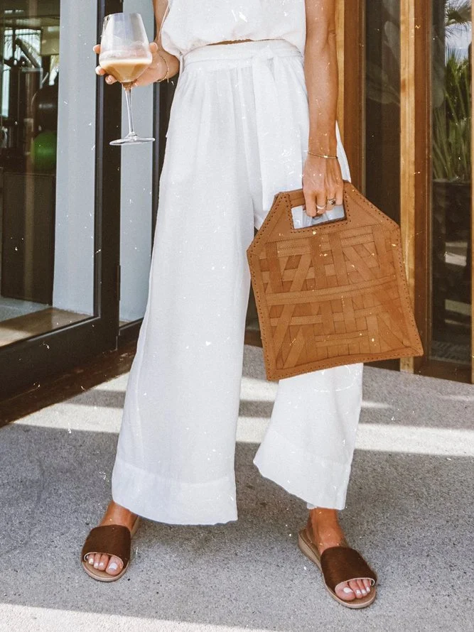 Natural Linen Plus Size Loose Capri Pants With Pockets
