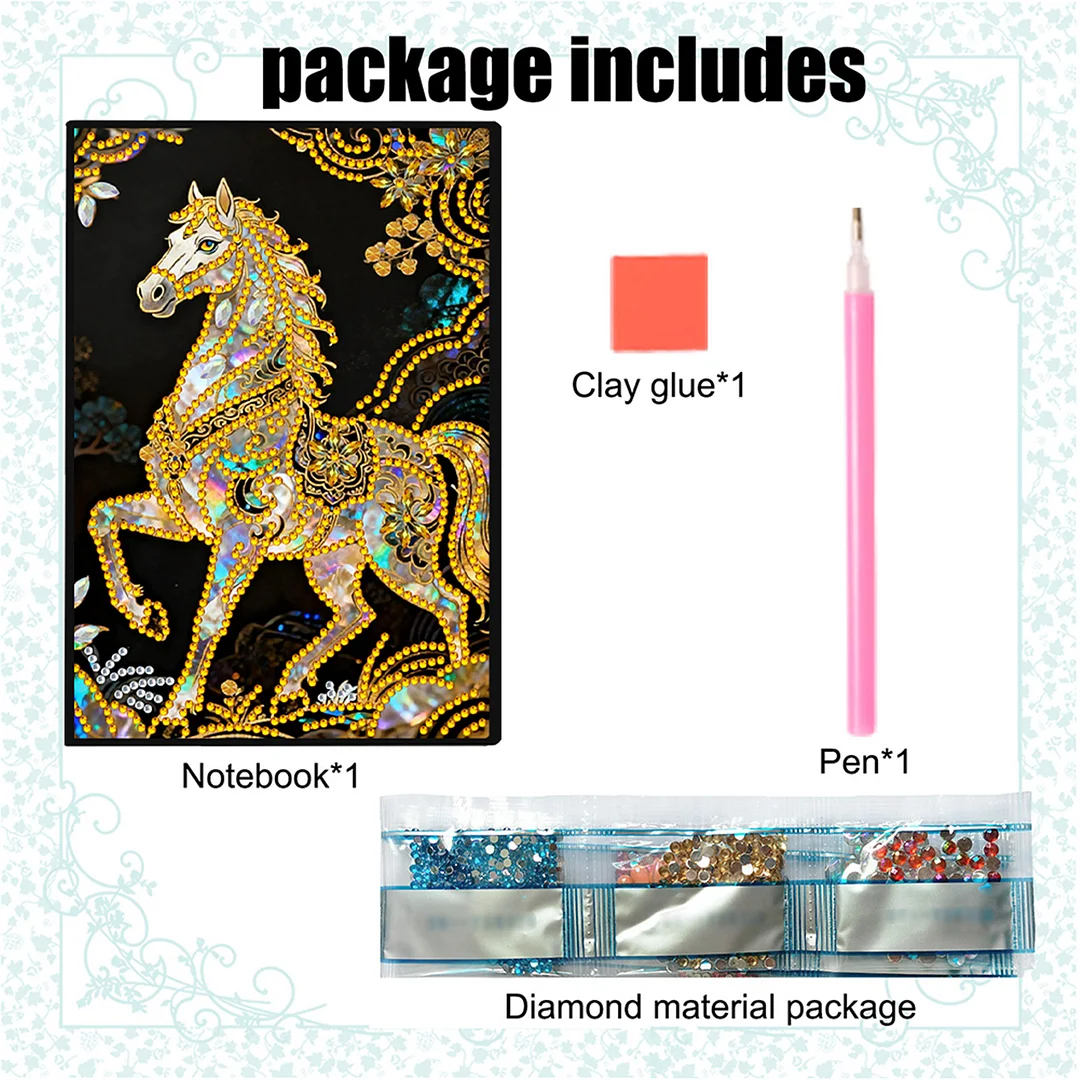 DIY Flower Diamond Painting Journals Notebooks 50 Pages A5 No Lines Special Shaped Diamond Art Kits for Beginners Craft Lovers and Artists (Horse)