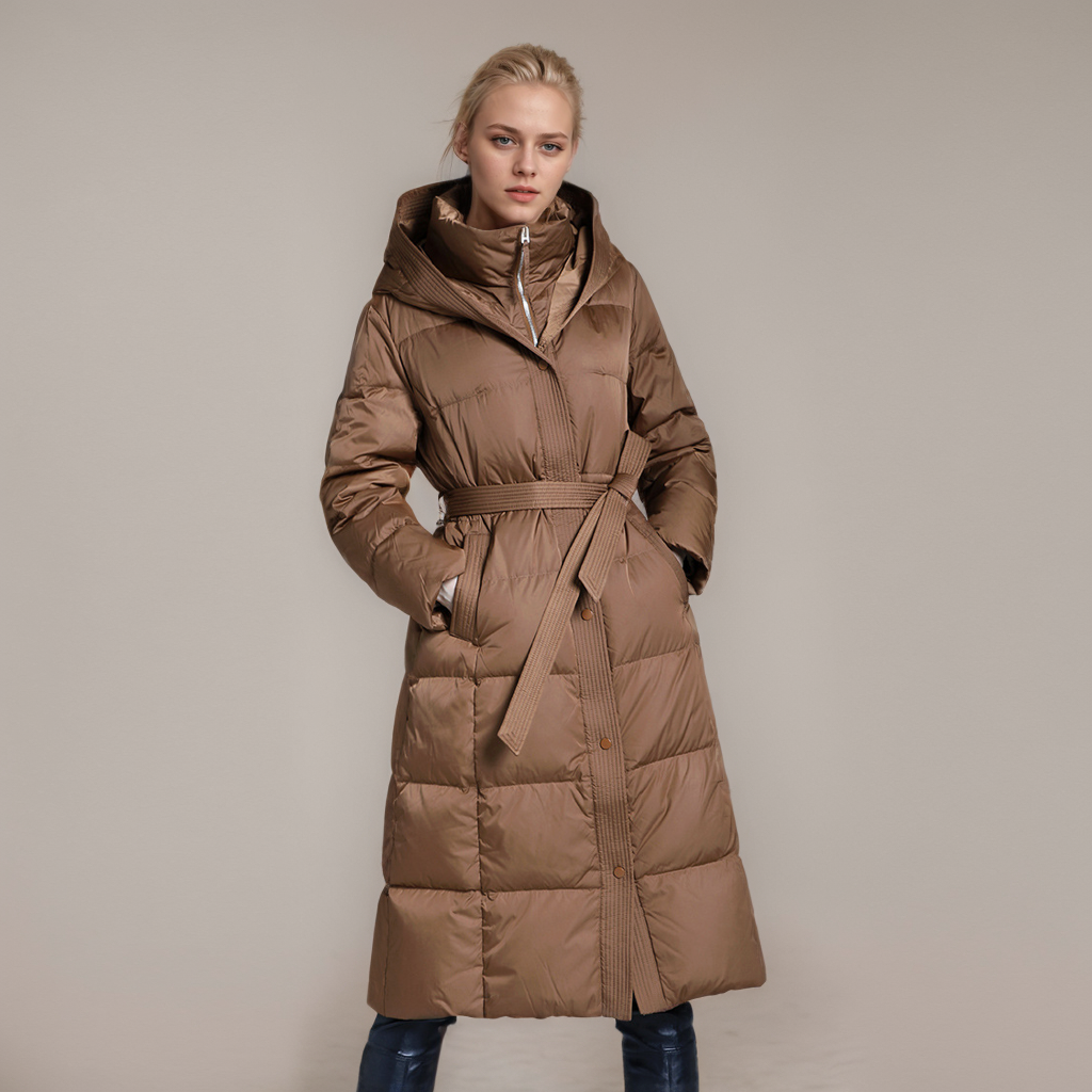 Women's Down Jacket Hooded With Belt REAL SILK LIFE