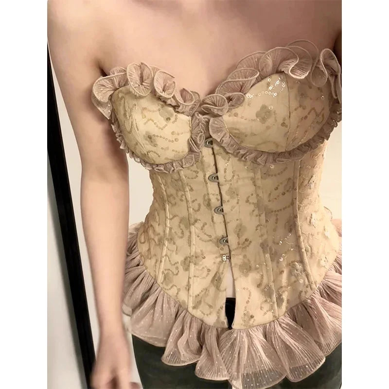 Aiertu Women Floral Print Camisole Crop Top Vintage Y2k Fashion 90s Aesthetic Vintage Patchwork Sleeveless Off Shoulder Corset Top 2024 Aiertu
