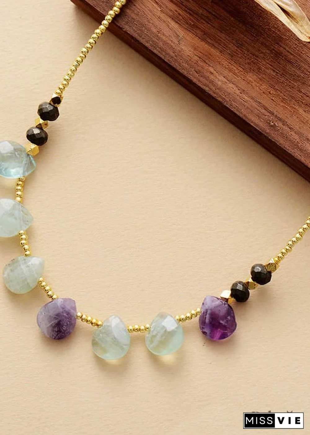 Boho Necklace, Blue Amazonite, Seed Beads Rose Quartz