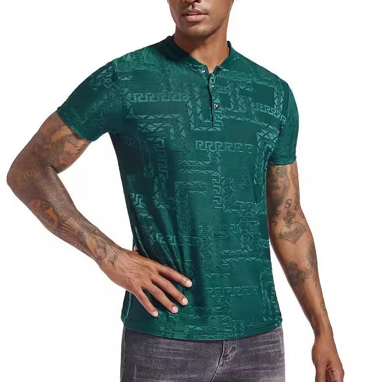 Men's Casual Jacquard Stretch Henley T-Shirt