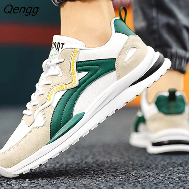 Qengg Up Shoes for Men Korean Trend All-match Round Toe Flat Footwear Outdoor Walking Hiking Non-Slip Sneakers Homme Chaussure