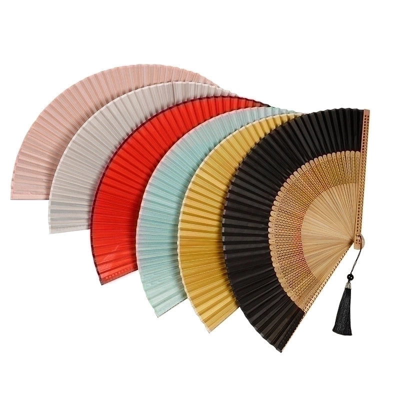 21cm Bamboo Silk Fan Women’s Archaic Folding Fan Tassel 6-inch Scenic Spot Travel Photo Fan