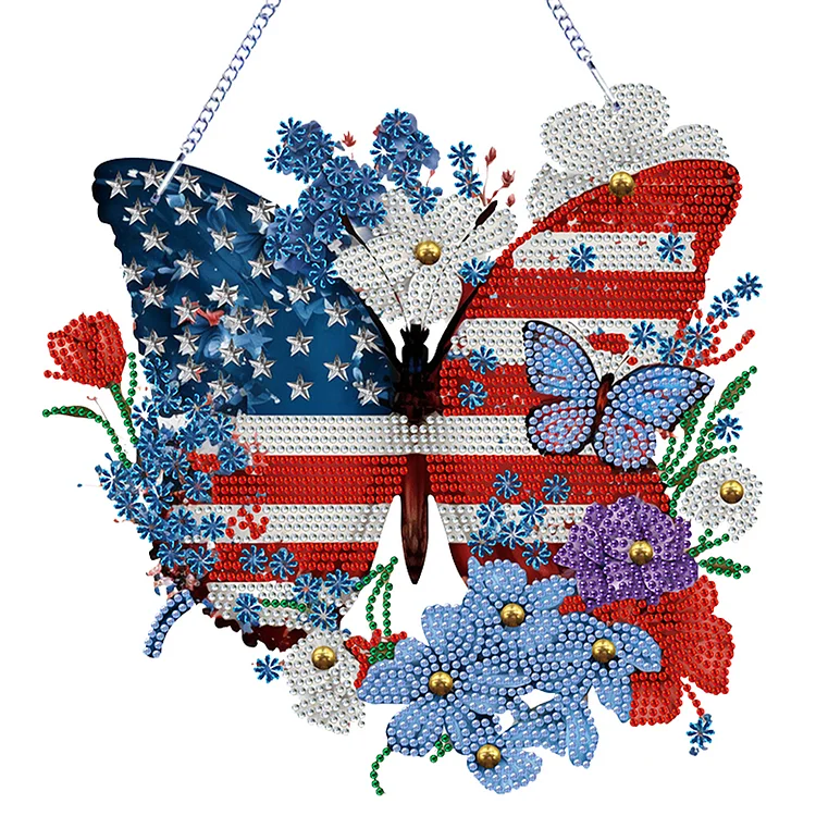 Acrylic Independence Day Butterfly 5D DIY Diamond Painting Dots Pendant Decor gbfke