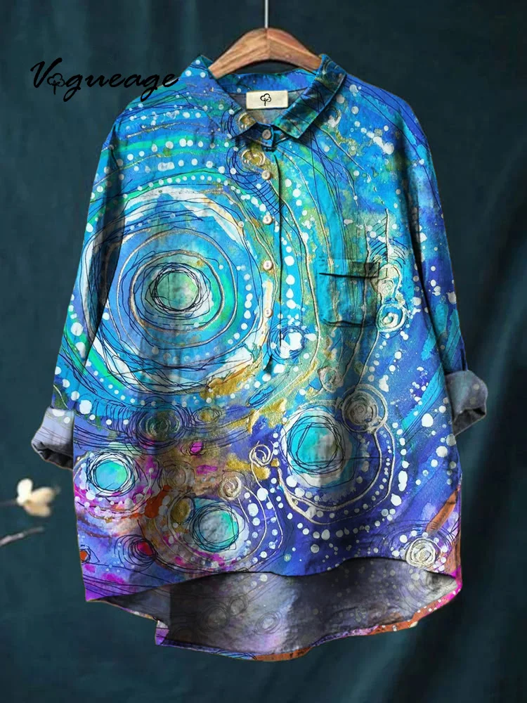 Beautiful And Eye-Catching Creative Patterns Printed Cotton And Linen Shirt