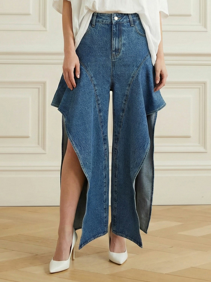 Asymmetric Split-Joint Loose Wide Leg Trousers Pants