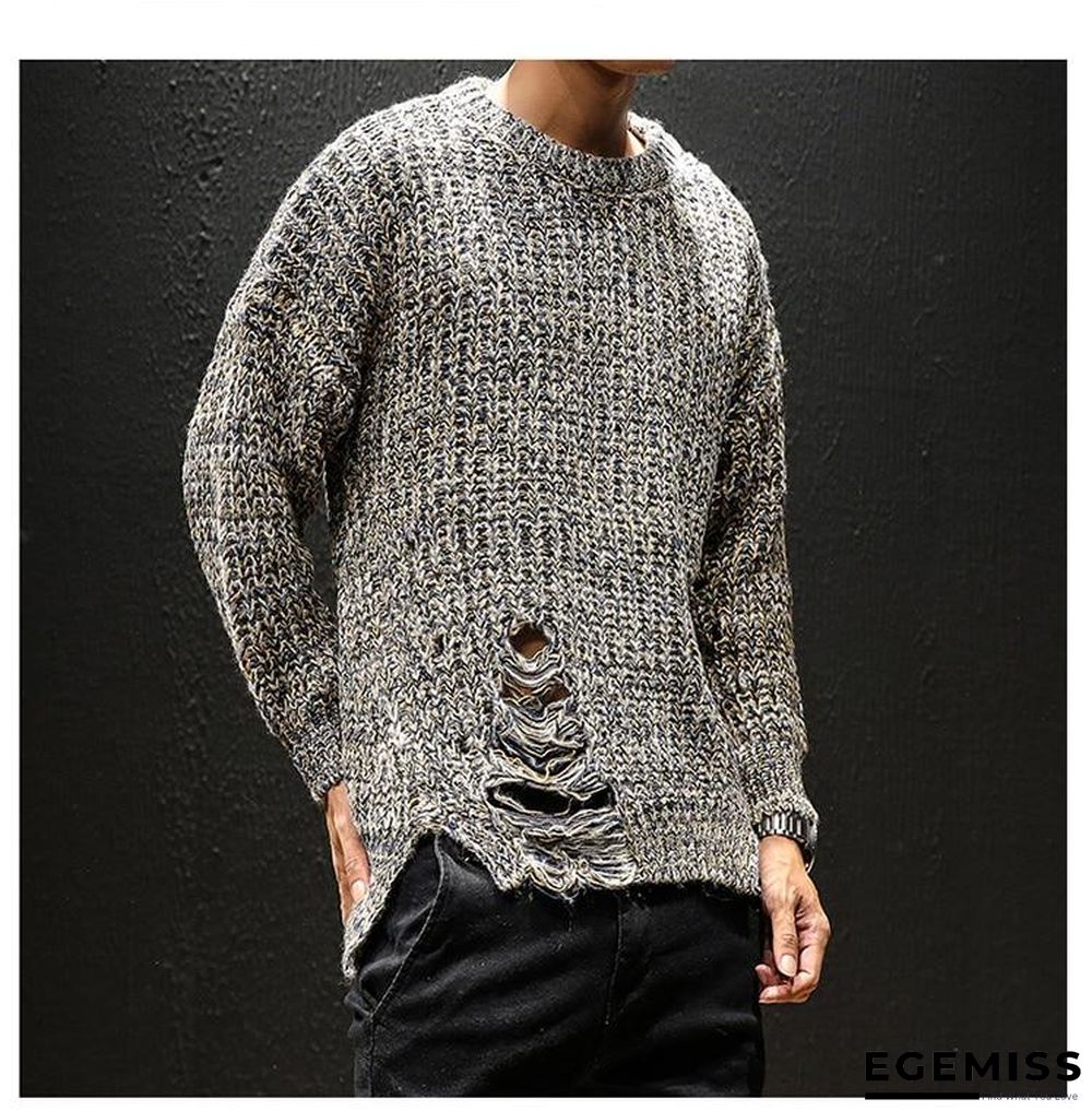 Men Ripped Hole Sweaters Pullovers Male Casual Fashion Slim Fit Large Size O Neck Knitted Sweaters Knitwear | EGEMISS