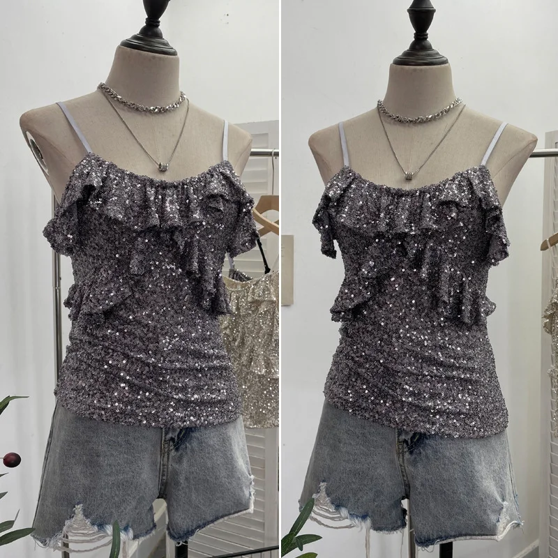 Uveng Solid Shot Of The Leek Wood Ear Design Feeling With A Bullet Elastic Sling Sling Vest T-Shirted Babes Sleeveless Top Lady 9069