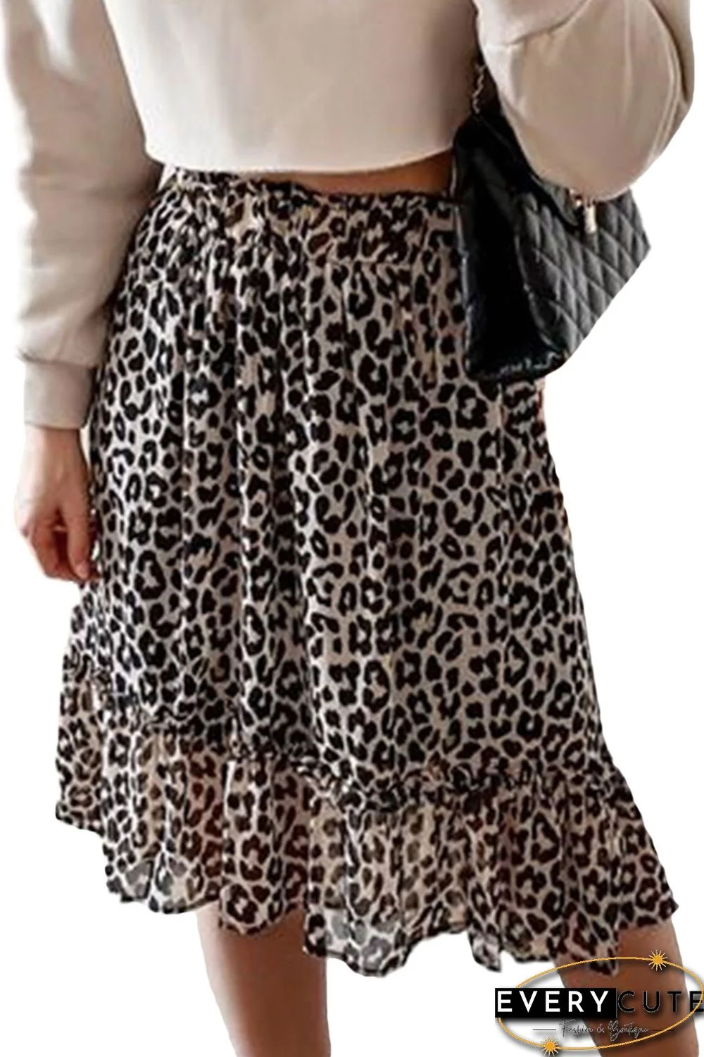 Leopard High Waist Tiered Midi Skirt