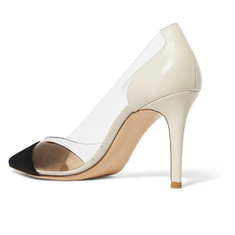 Black and Beige Clear Office Pumps Vdcoo