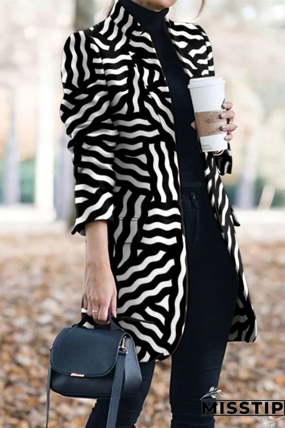 Green White Casual Print Patchwork Cardigan Turn-back Collar Outerwear