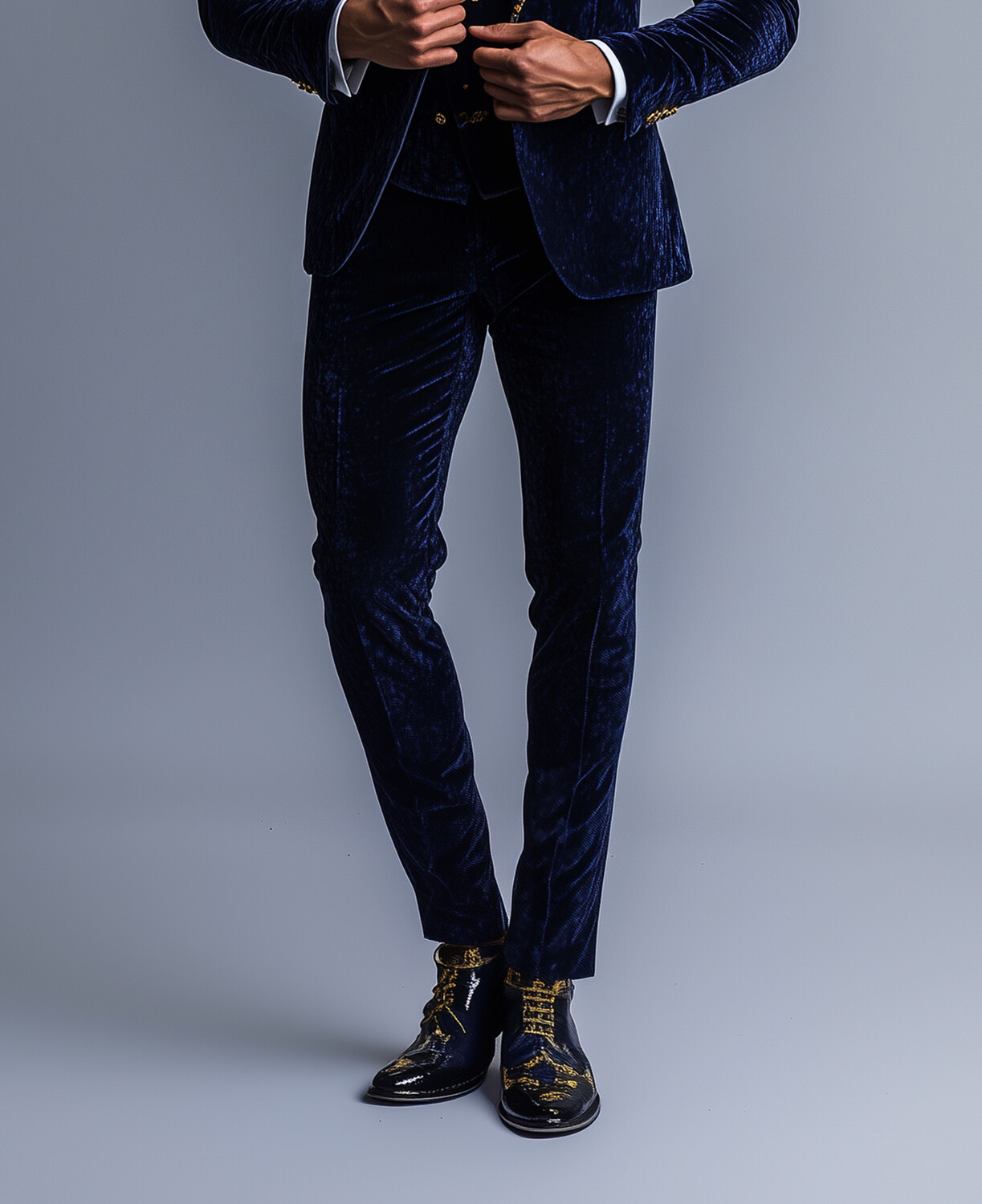 Okaywear Velvet Solid Straight Leg Suit Pants