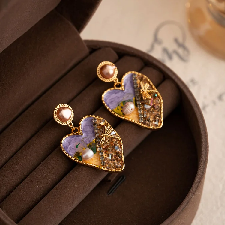 Pearl Oil Painting Love Earrings