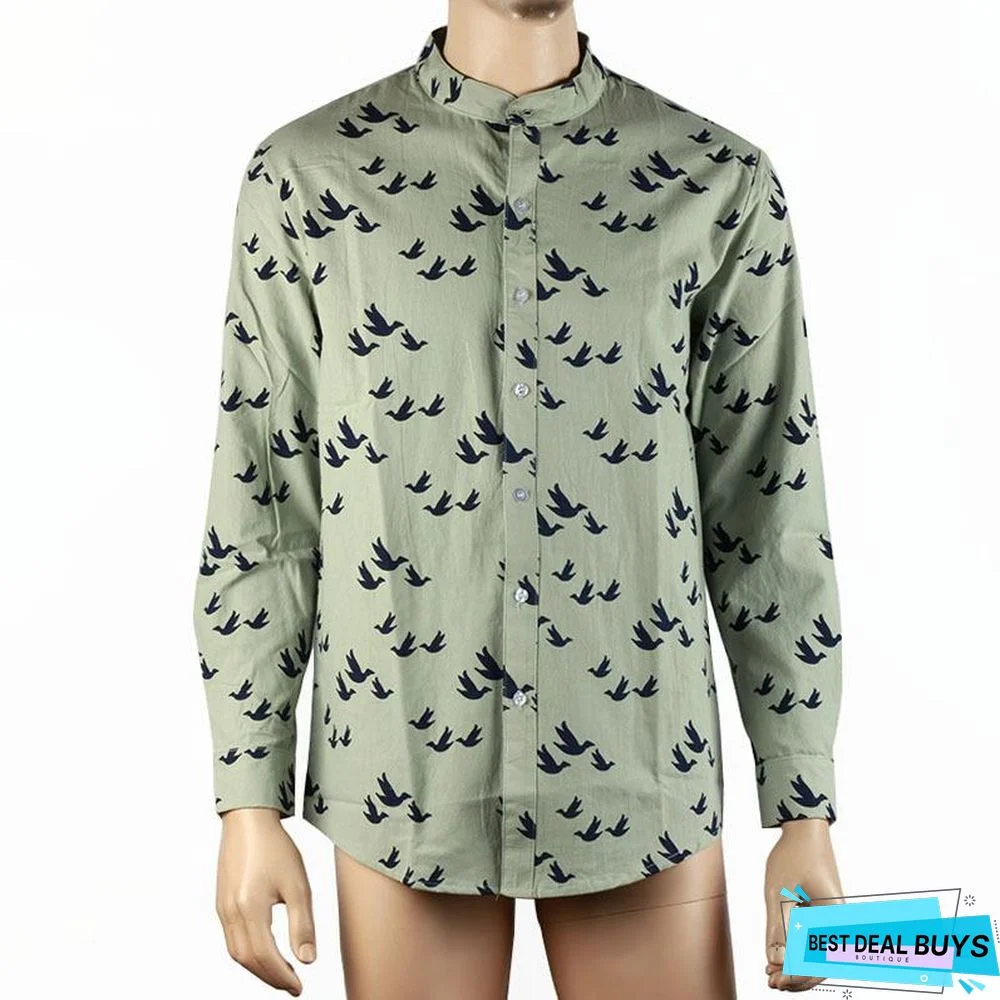 Autumn Mens Fashion Printed Slim Fit Button Placket Shirts