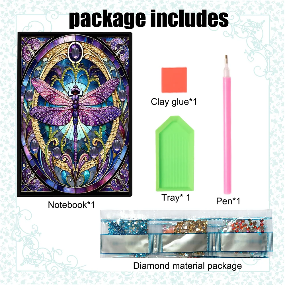 Dragonfly 5D DIY Diamond Art Painting Notebook Kit (50 Pages A5 No Lines) Rhinestone Art Painting Notebook Kit for Adults Beginners Holiday Birthday Gift