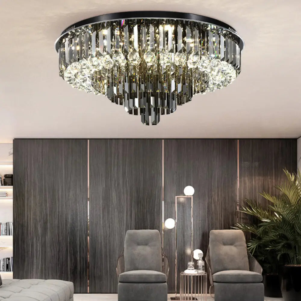 Modern Crystal Led Bedroom Ceiling Light - Smoke Gray Layered Flush - Mount Fixture 19.5&rsquo;/23.5&rsquo;