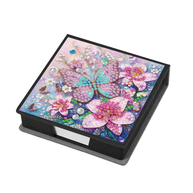 Flower Butterfly PU DIY 5D Diamond Painting Note Box w/160 Sheet for Office Home