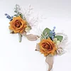 10PCS Retro Khaki Orange Caramel Wedding Catering Bridal Groom Guests Corsage Boutonniere Wrist Artificial Flower Bouquets