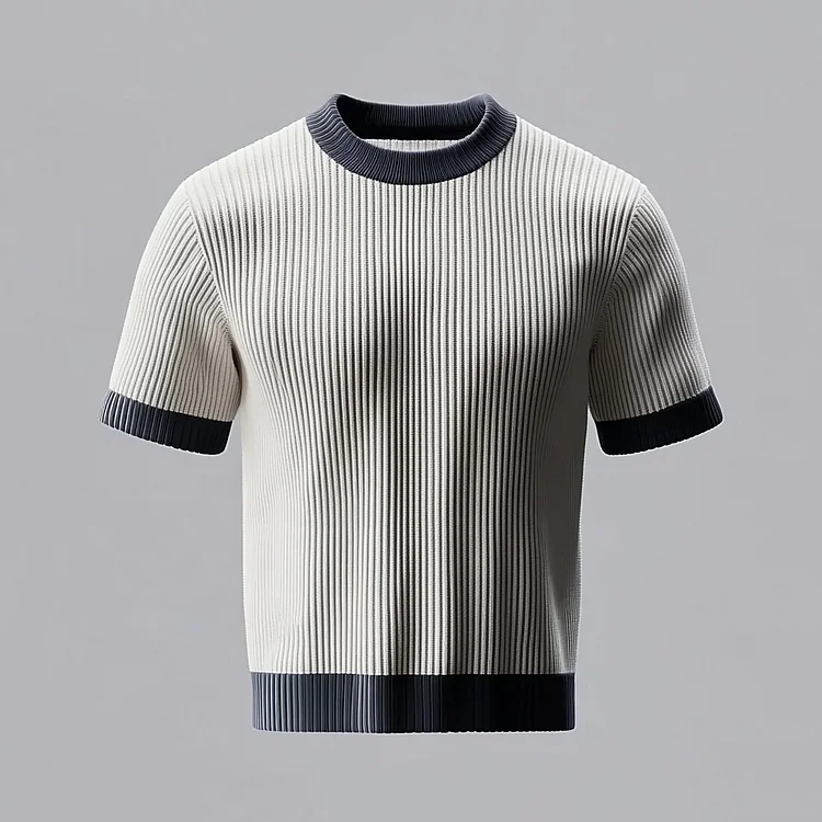 Men's Crew Neck Short Sleeve Contrast Binding Ribbed T-Shirt