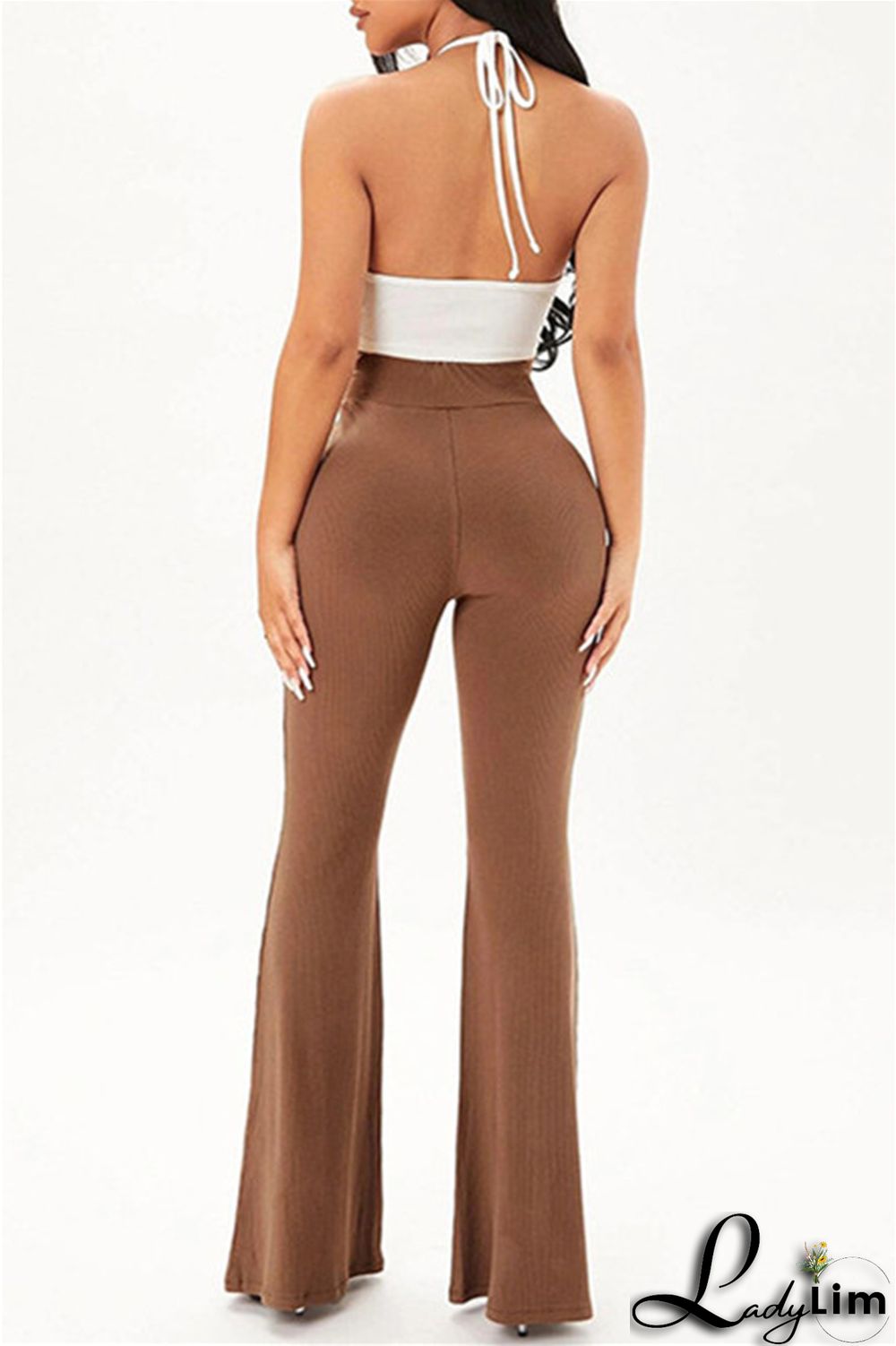 Coffee Fashion Casual Solid Basic Regular High Waist Speaker Trousers