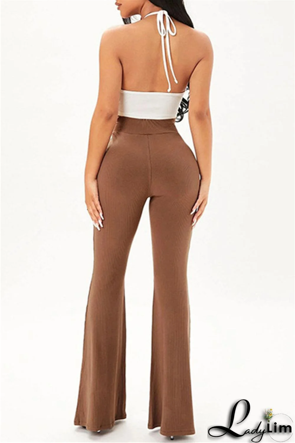 Coffee Fashion Casual Solid Basic Regular High Waist Speaker Trousers