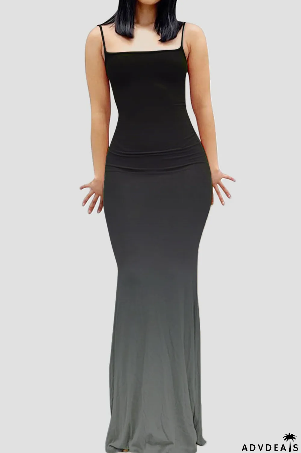 Rose Red Sexy Gradual Change Print Patchwork Spaghetti Strap Sling Dress Dresses