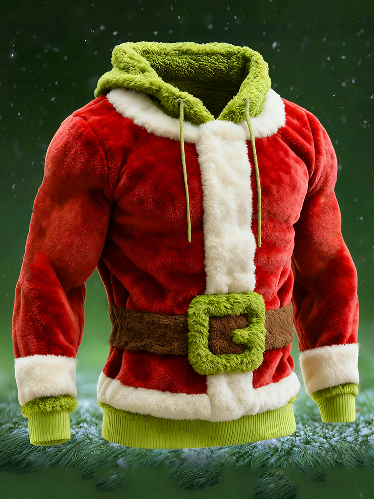 Men's Christmas Monster In Santa Costume Cozy Plush Hoodie elevenforest