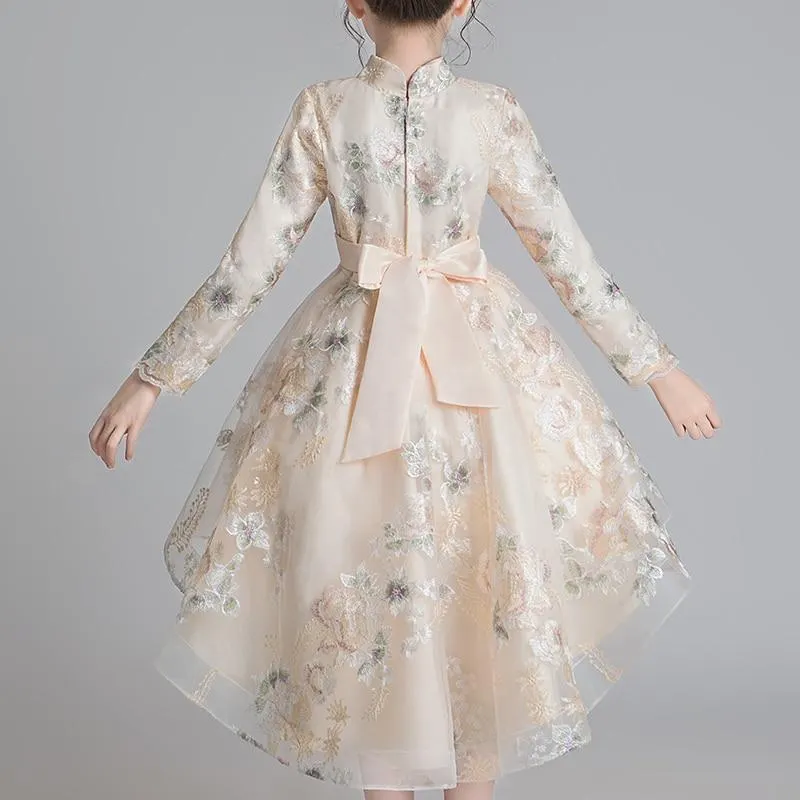 New Dress Chinese Asian Design Kids For Girls Tailing Buckle Chinese Style Elegant New Year Princess Vestidos Party Dress