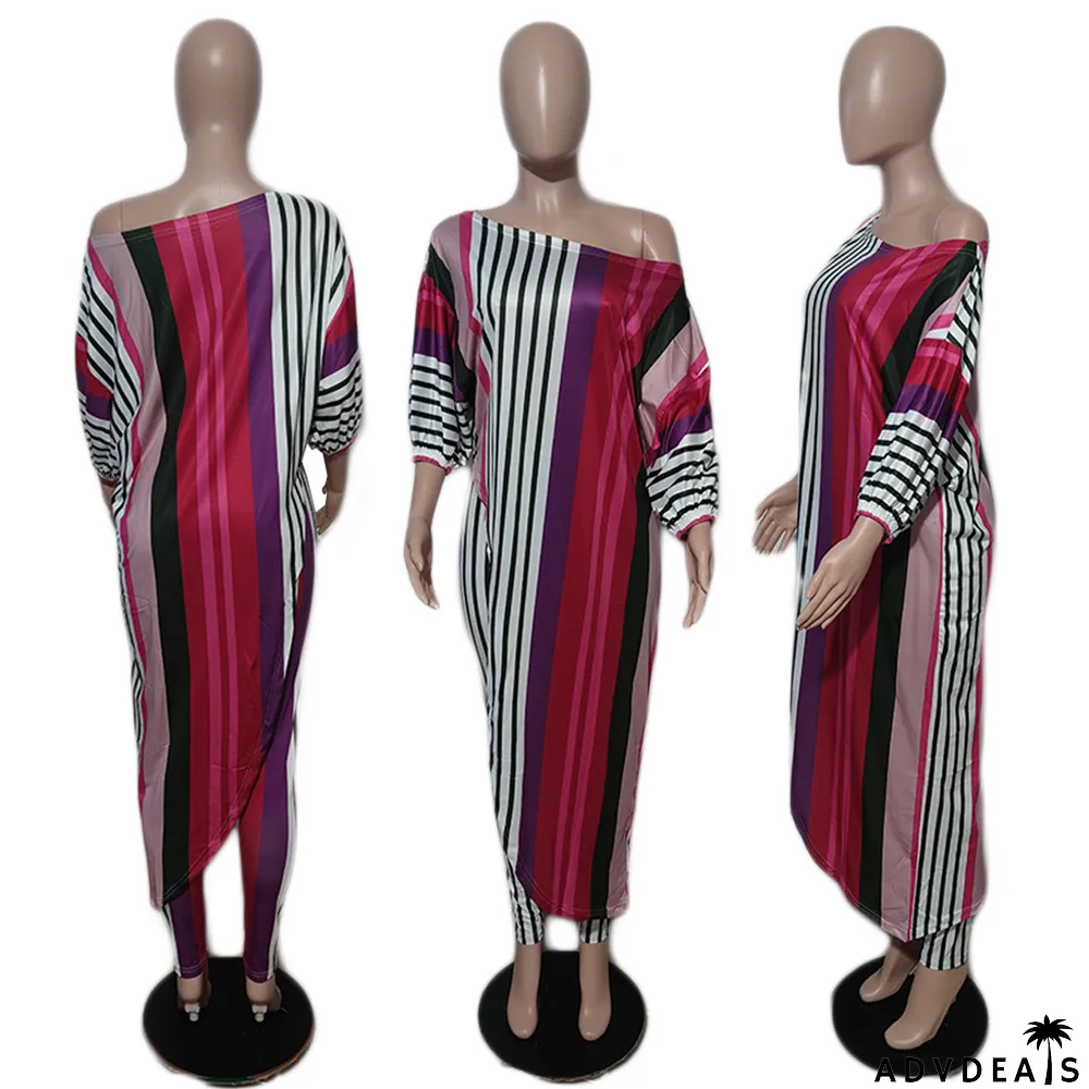 Women's Fashion Casual Loose Plus Size Slash Shoulder Pant Two Piece