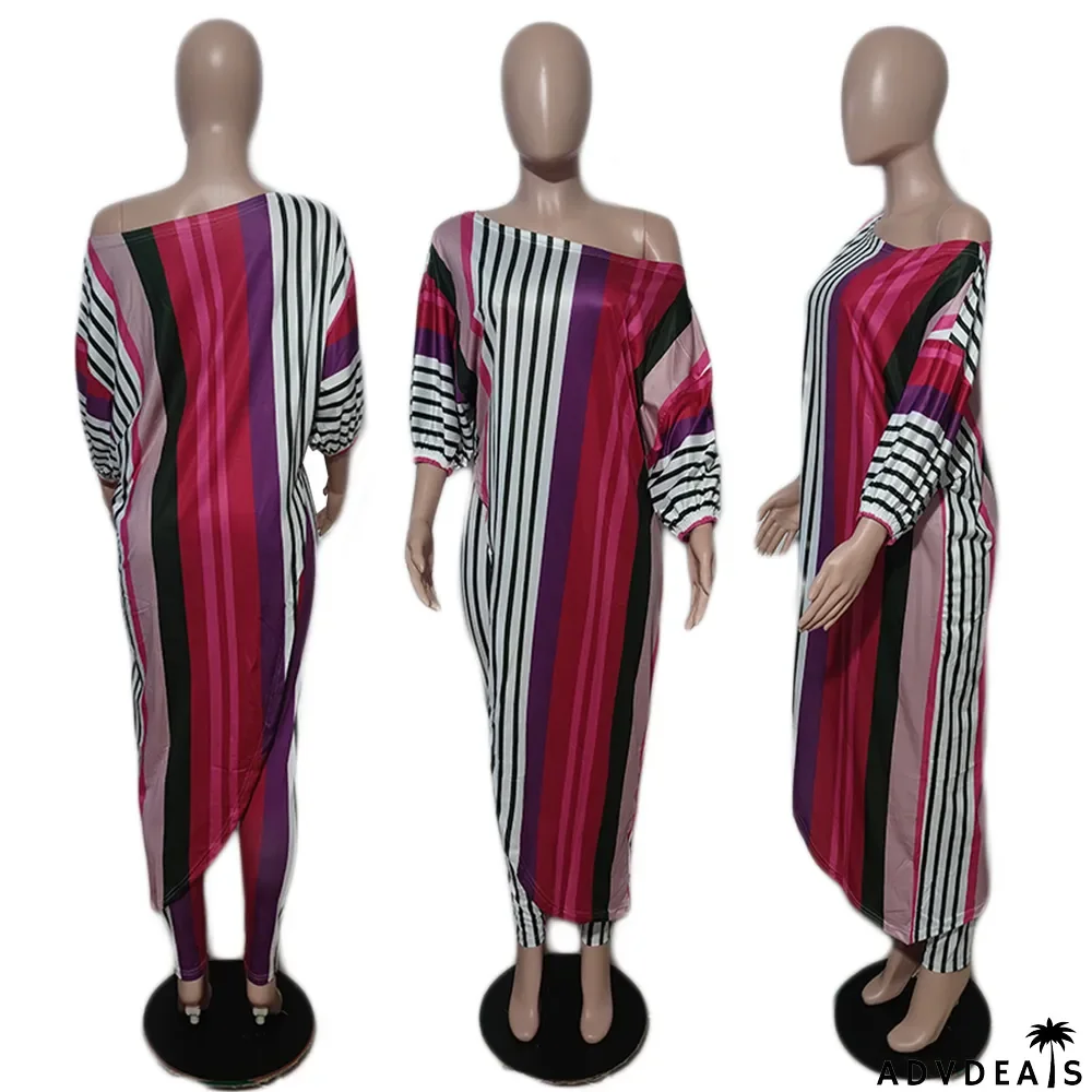 Women's Fashion Casual Loose Plus Size Slash Shoulder Pant Two Piece