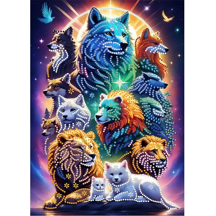 Group Portrait Animals 30*40cm (Canvas) Special Shaped Drill Diamond Painting gbfke