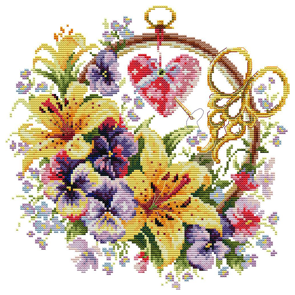 Joy Sunday-Flower Basket - Lily (32*32CM) 14CT Counted Cross Stitch gbfke