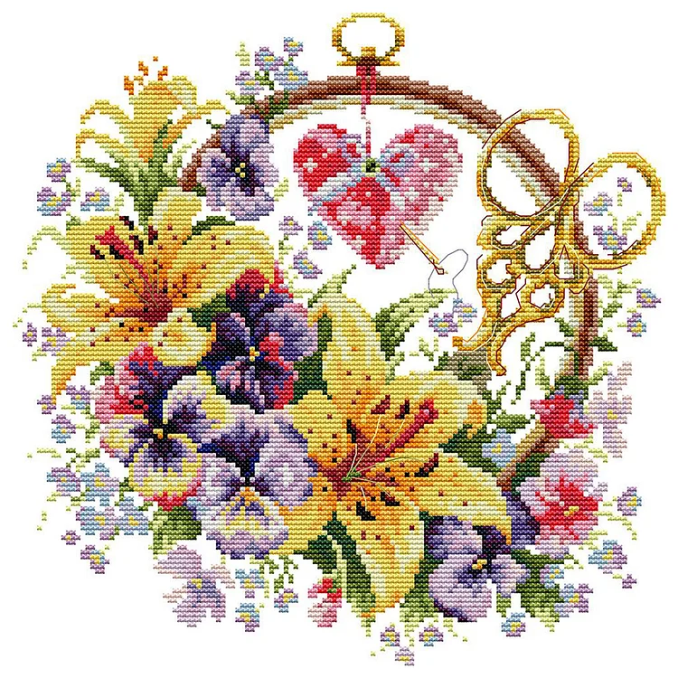 Joy Sunday Flower Basket - Lily 14CT Counted Cross Stitch 32*32CM 