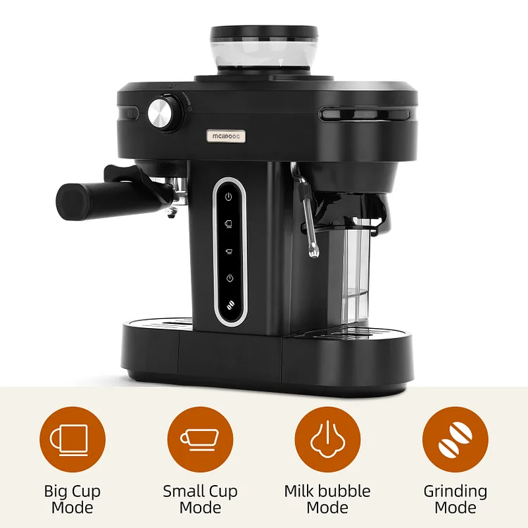 Mcilpoog Espresso Machine with Milk FrotherSemi Automatic Coffee Machine  with Grinder,Easy To Use Espresso Coffee Maker with 5.5 inch Large  Screen,15 Bar Pressure Pump,PID Temperature Control.TC530 