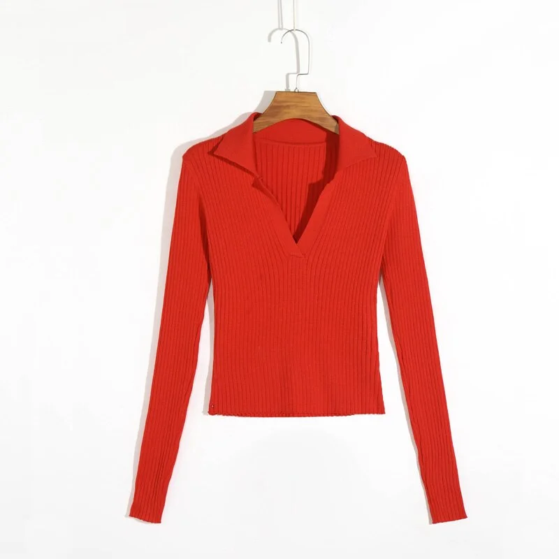 Spring and summer female solid color sweaters casual sweater Slim