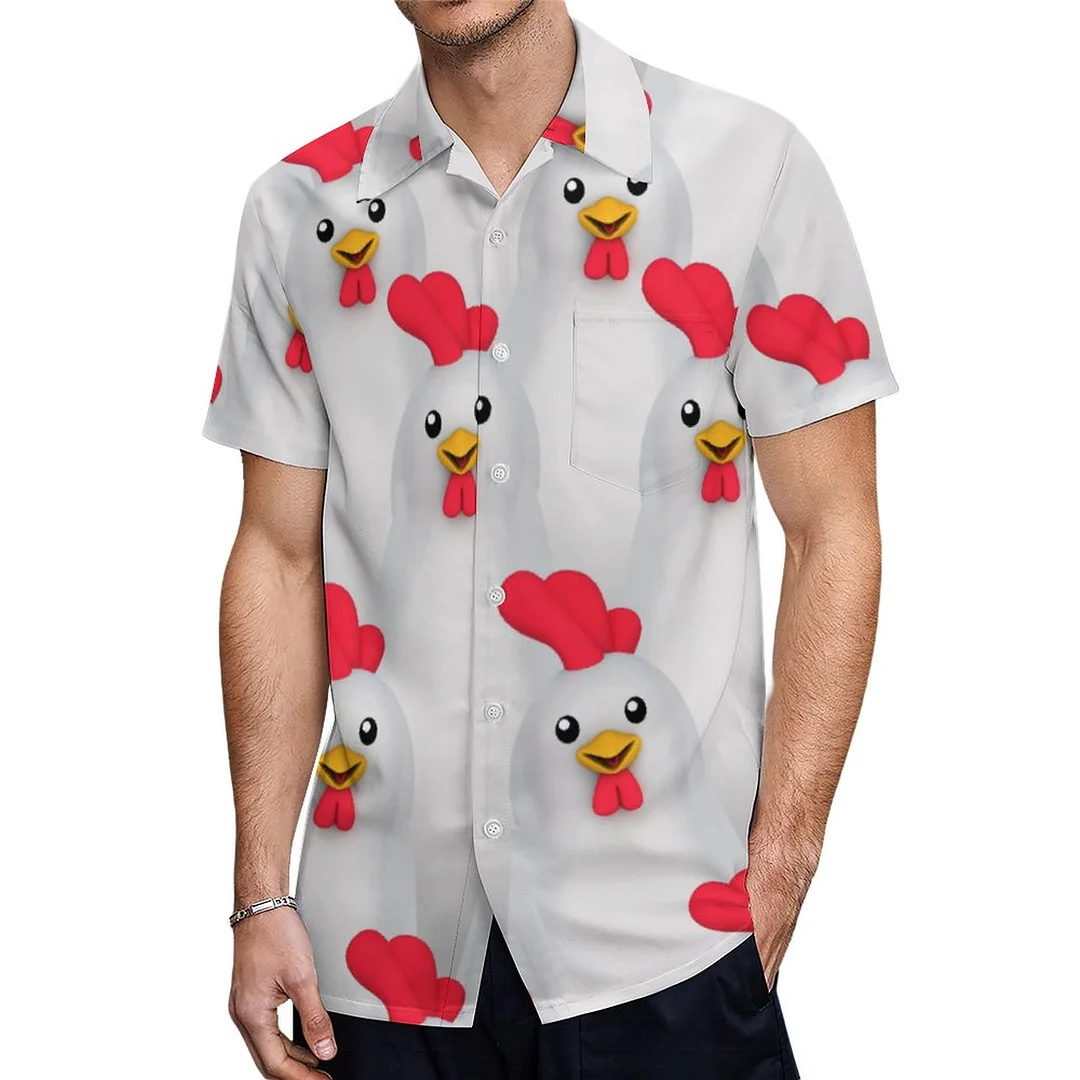 Short Sleeve White Smile Chicken Hawaiian Shirt Mens Button Down Plus Size Tropical Hawaii Beach Shirts