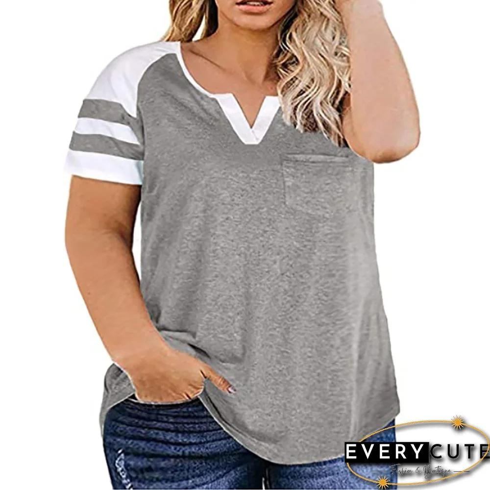 Light Gray Raglan Short Sleeve Plus Size Tops