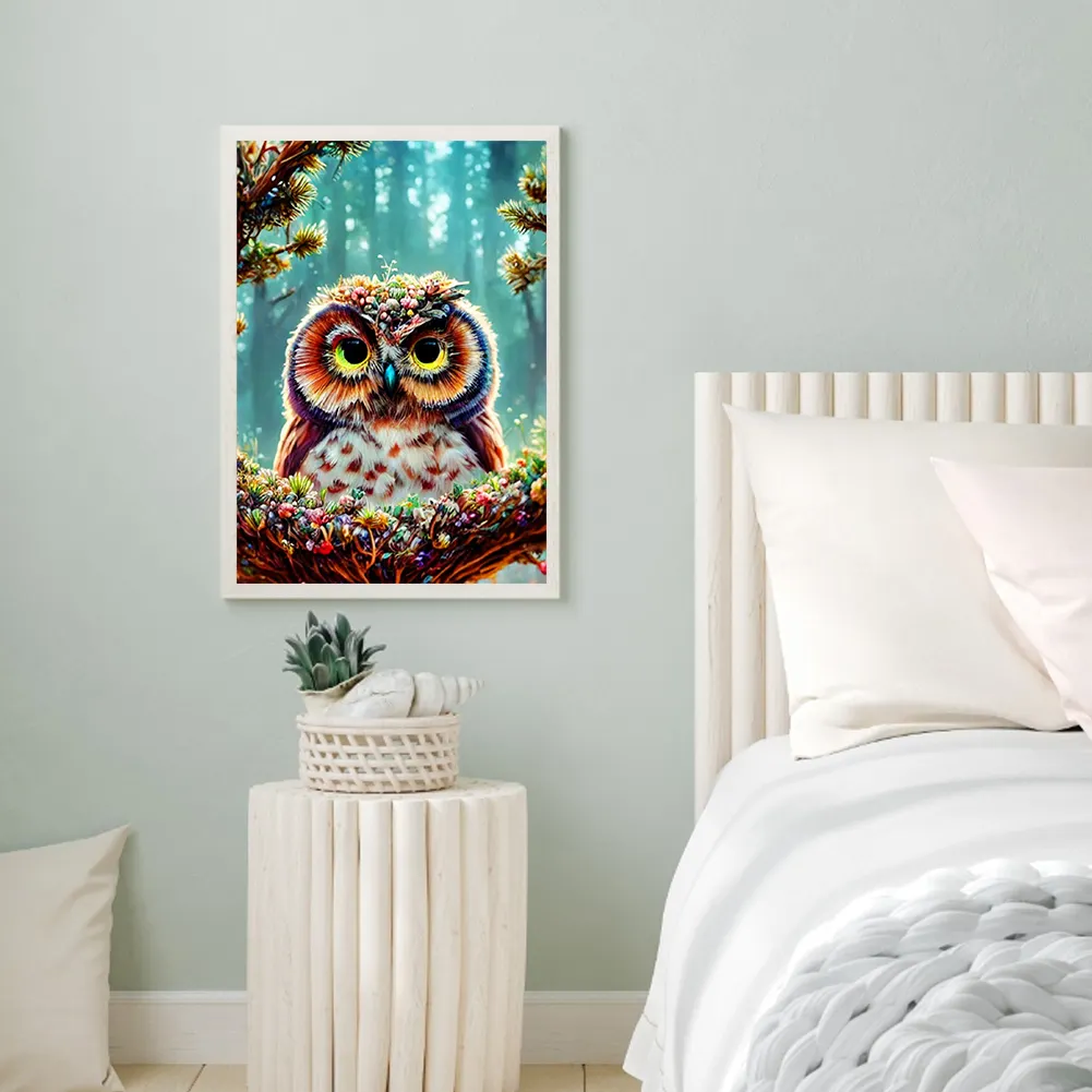 Full Round Diamond Painting 30*40cm - Owl On A Branch