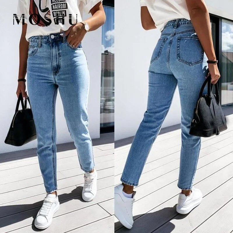 Vintage High Waist Jeans Women Straight Jean Pant  y2k Streetwear Cargo Trousers Female Denim Buttons Zipper Ladies Mom Jeans