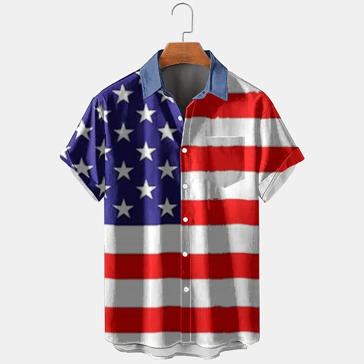 BrosWear Men'S American Flag Element Short Sleeve Plus Size Shirt
