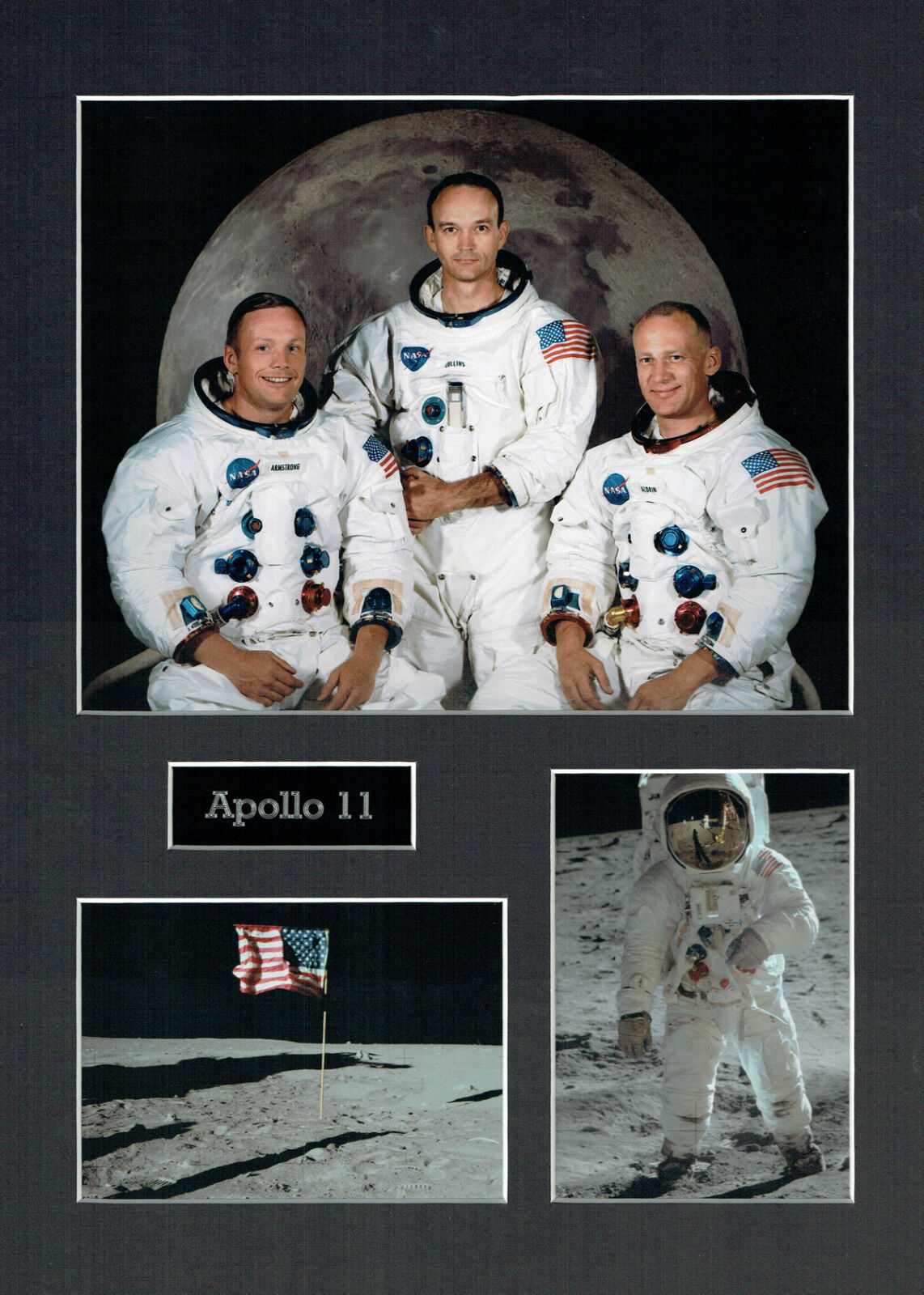 Apollo 11 16x12 Mounted Crew Photo Poster painting Astronaut Space Montage