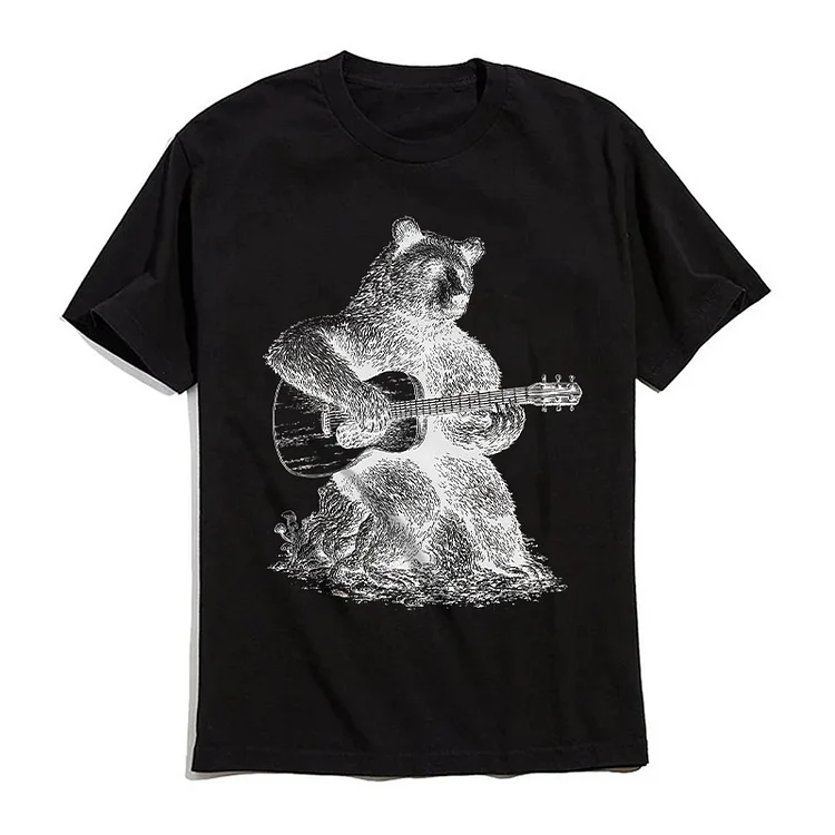 Bear Playing Guitar T-Shirt Unisex Graphic Tee 