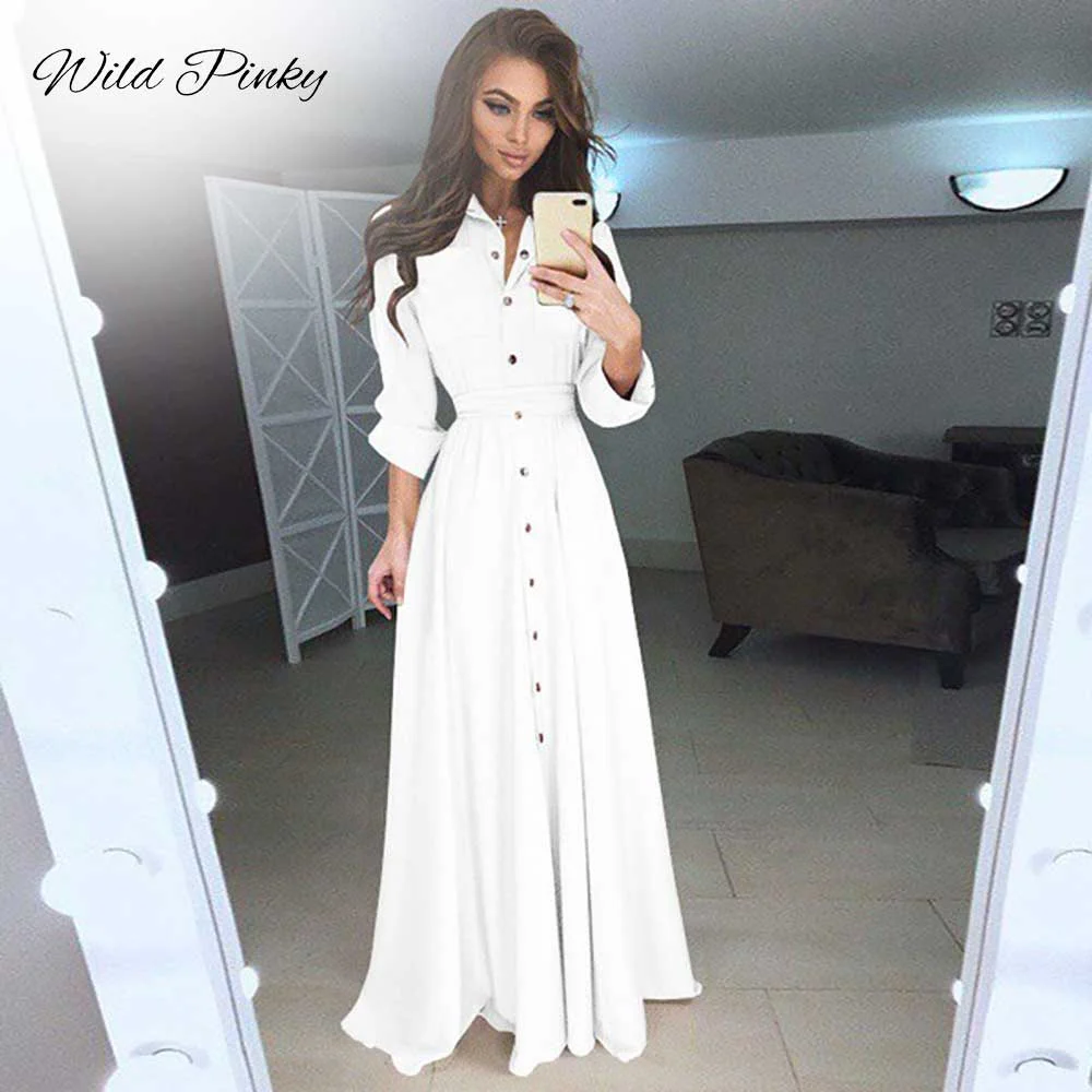 WildPinky Plus Size 5XL Dress Women Spring Summer Fashion Boho Casual Women Dress Long Sleeve Button Beach Maxi Dresses Vestidos