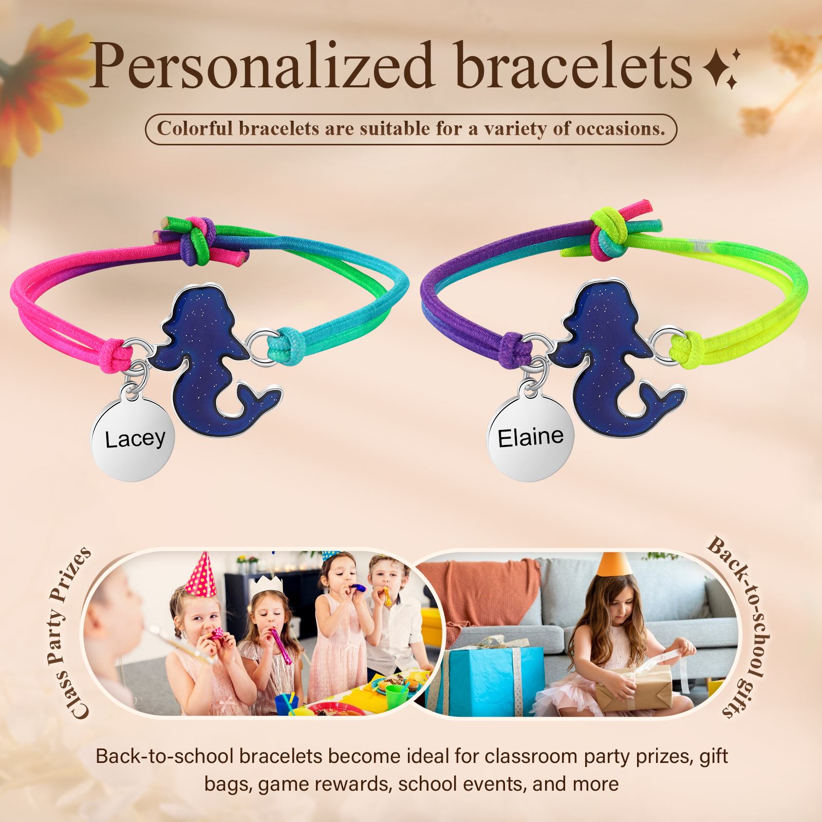 Custom 2 Names Bracelet Set 2 Pieces Hair Ties Back To School Gift for Girls Sisters Best Friends-Jessemade AU