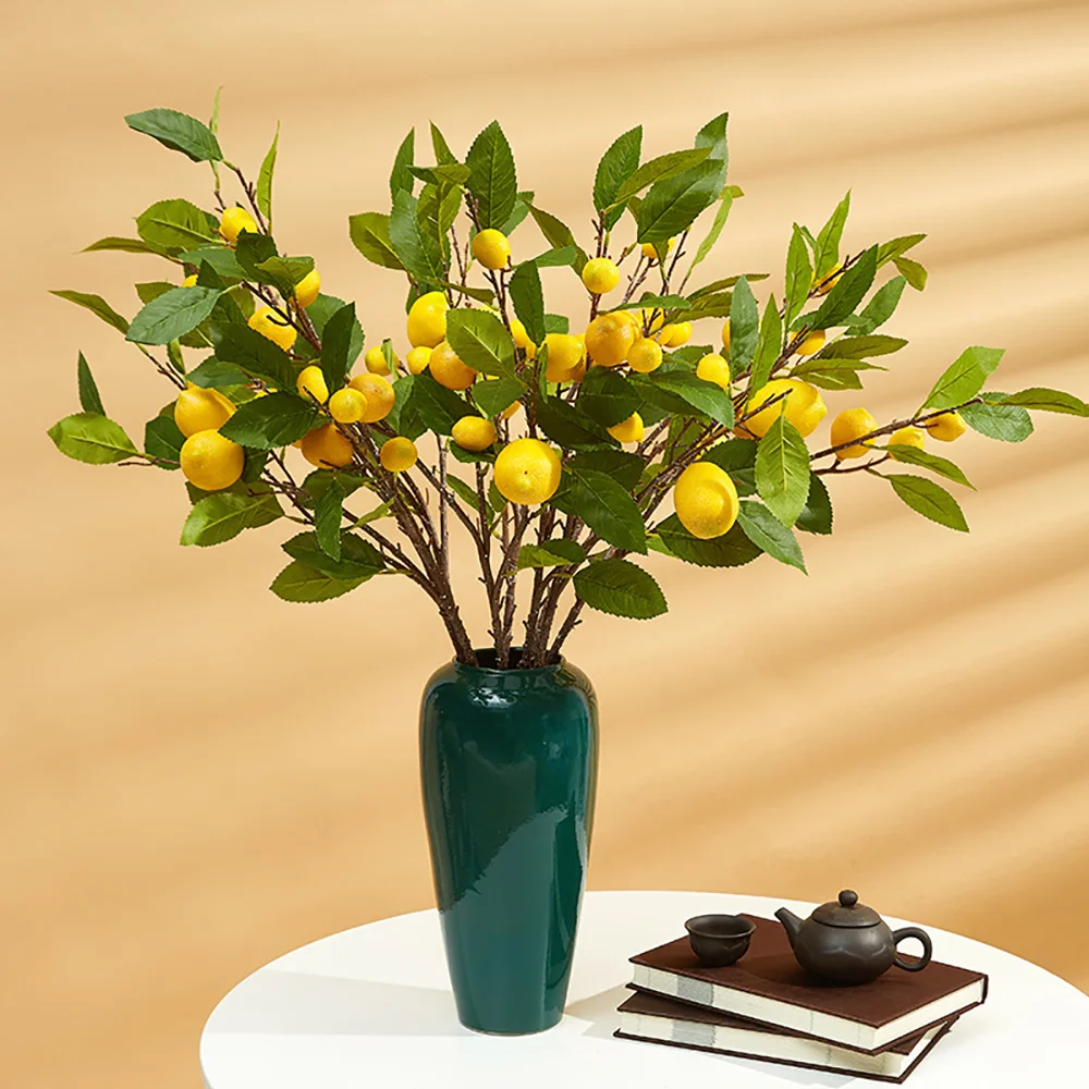 Simulation lemon fruit lemon branches and leaves green plant ornaments home decoration