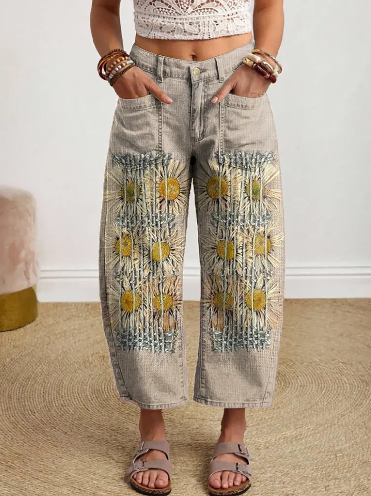 Ethnicity Texture Flowers Women's Art Print Jeans